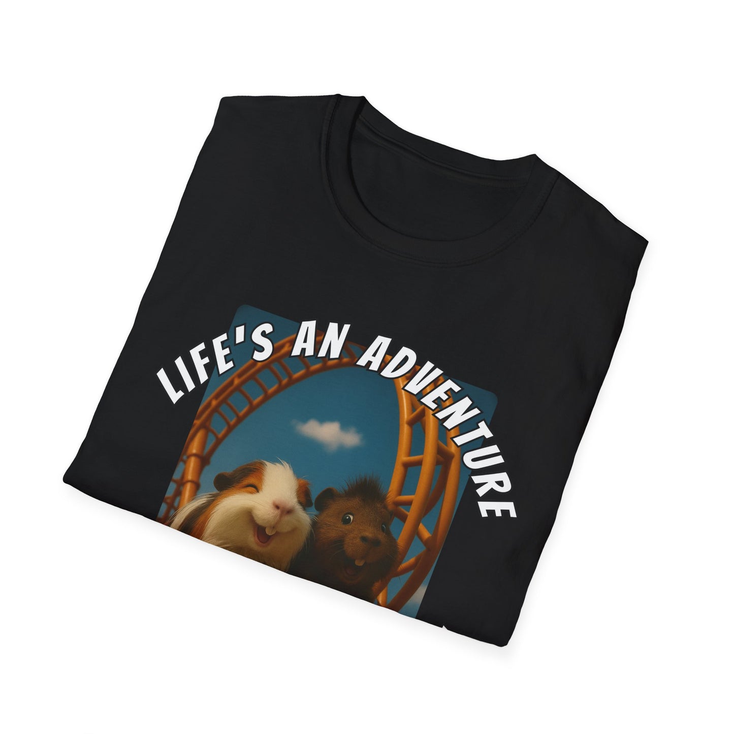🐾 Life’s an Adventure – Quincy & Chuckles Guinea Pigs Roller Coaster Tee 🐾- Rescue Collab