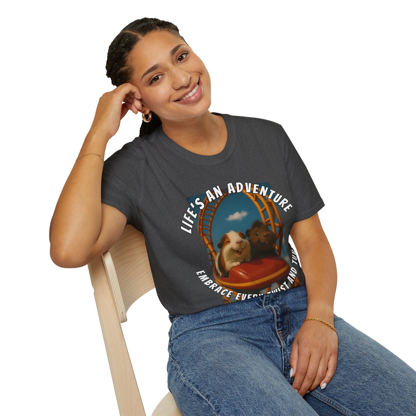 🐾 Life’s an Adventure – Quincy & Chuckles Guinea Pigs Roller Coaster Tee 🐾- Rescue Collab