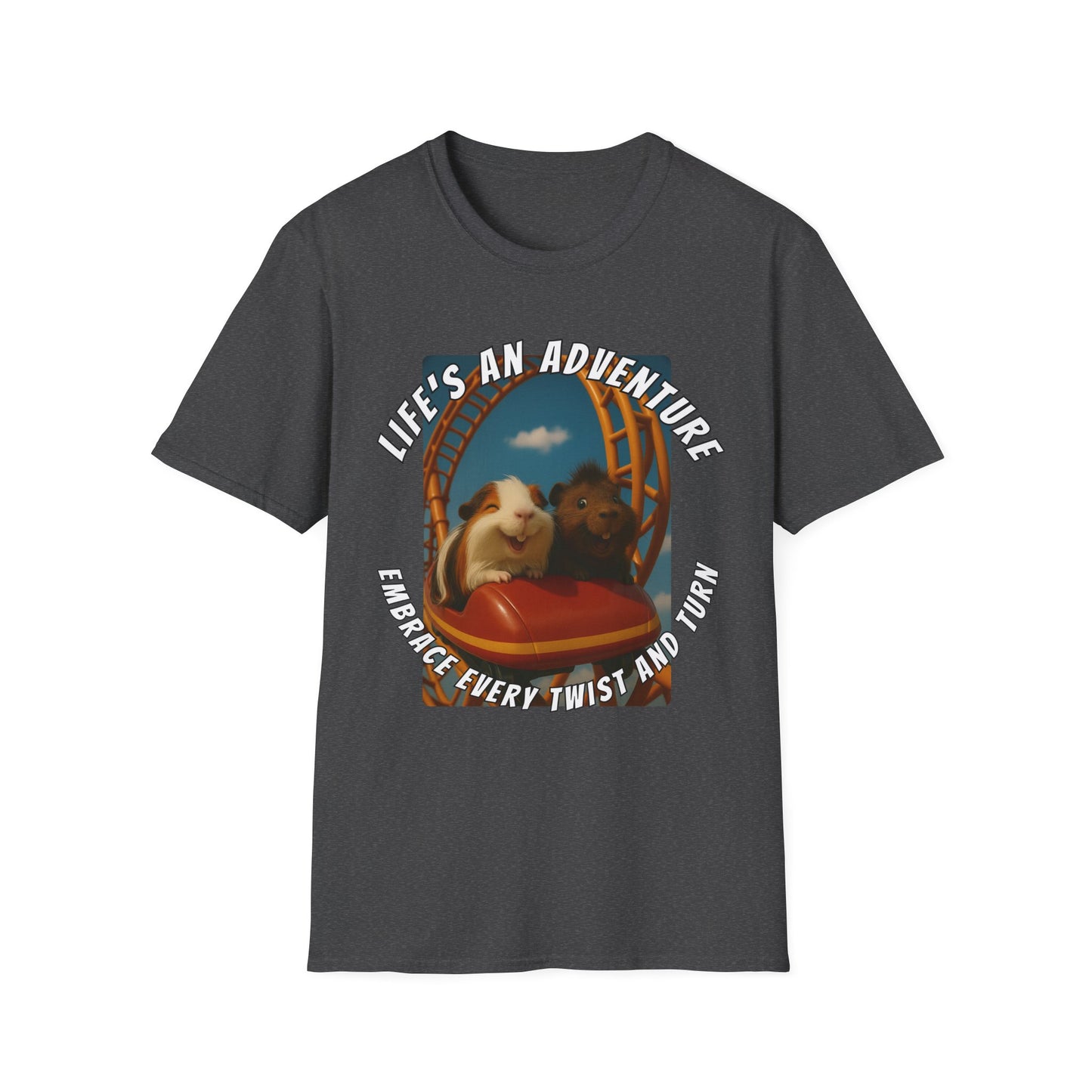 🐾 Life’s an Adventure – Quincy & Chuckles Guinea Pigs Roller Coaster Tee 🐾- Rescue Collab