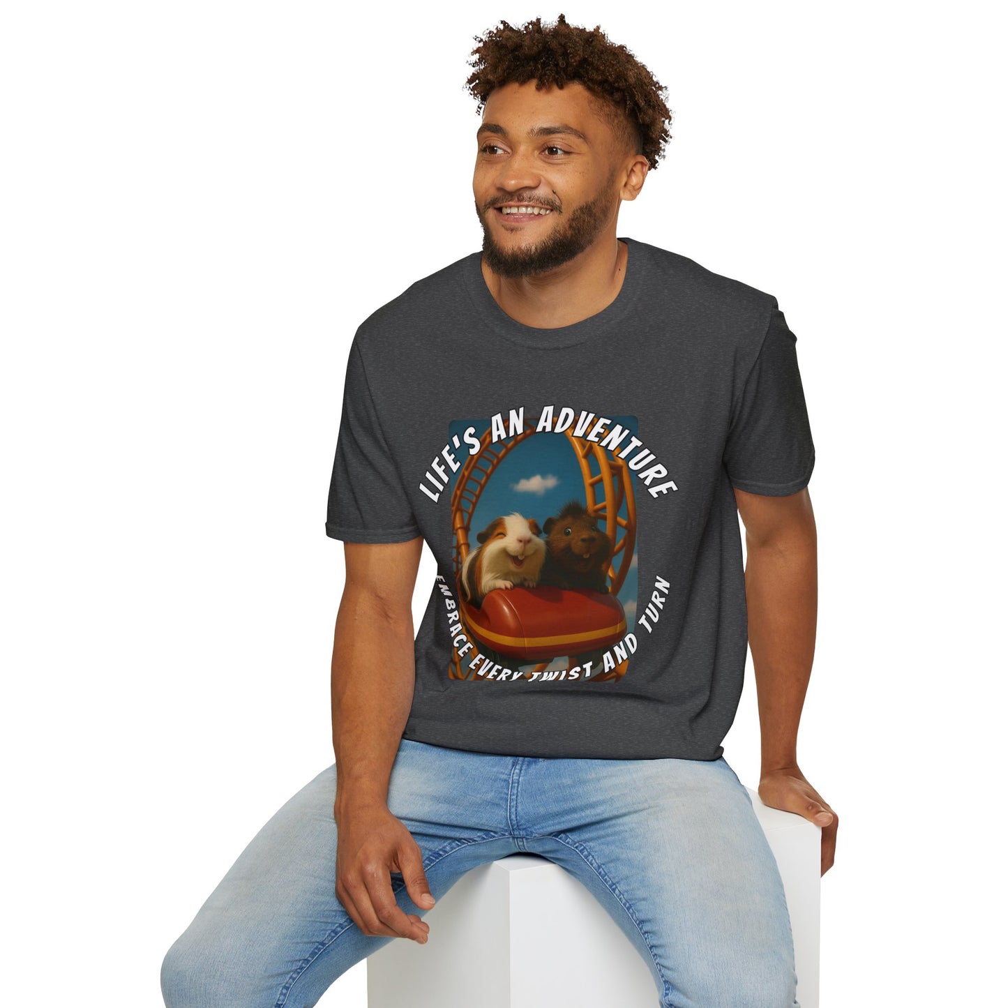 🐾 Life’s an Adventure – Quincy & Chuckles Guinea Pigs Roller Coaster Tee 🐾- Rescue Collab