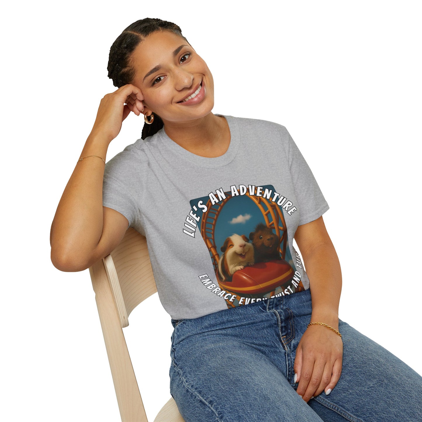 🐾 Life’s an Adventure – Quincy & Chuckles Guinea Pigs Roller Coaster Tee 🐾- Rescue Collab