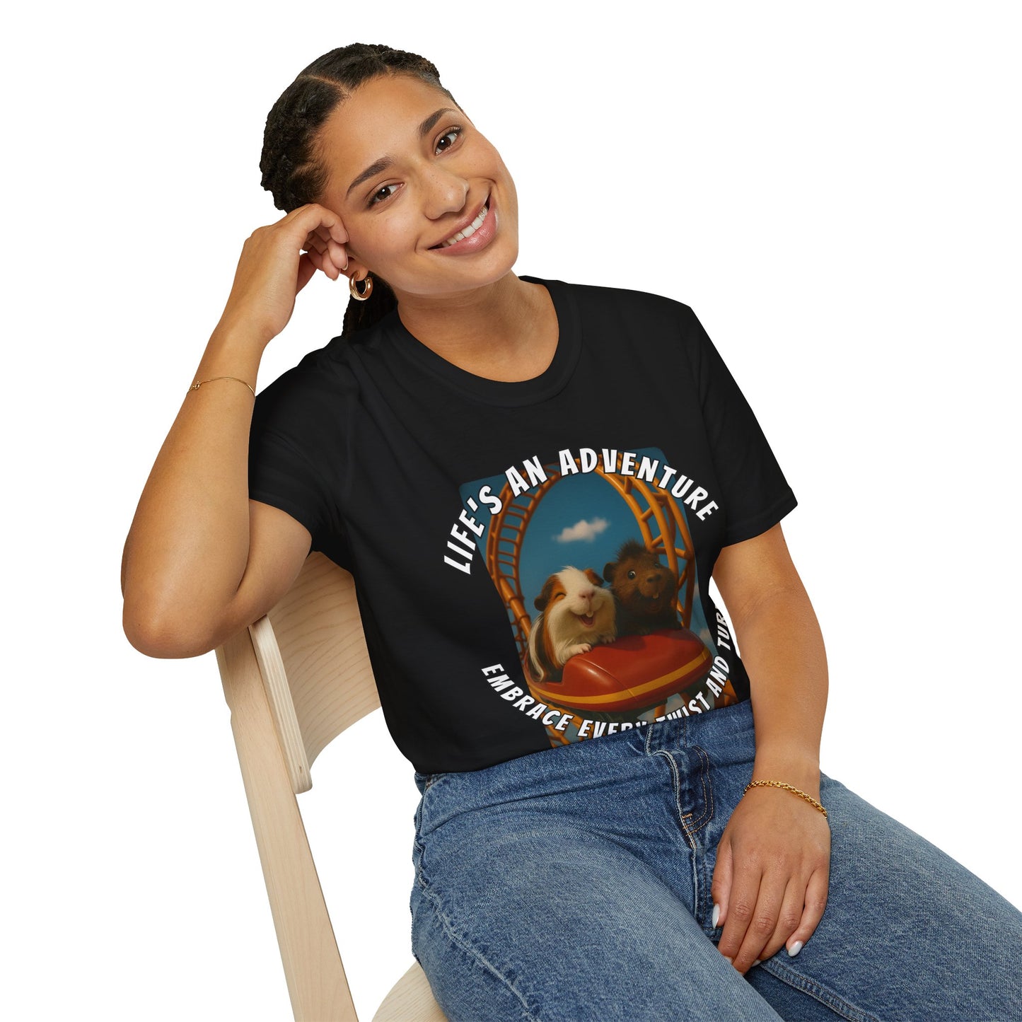 🐾 Life’s an Adventure – Quincy & Chuckles Guinea Pigs Roller Coaster Tee 🐾- Rescue Collab