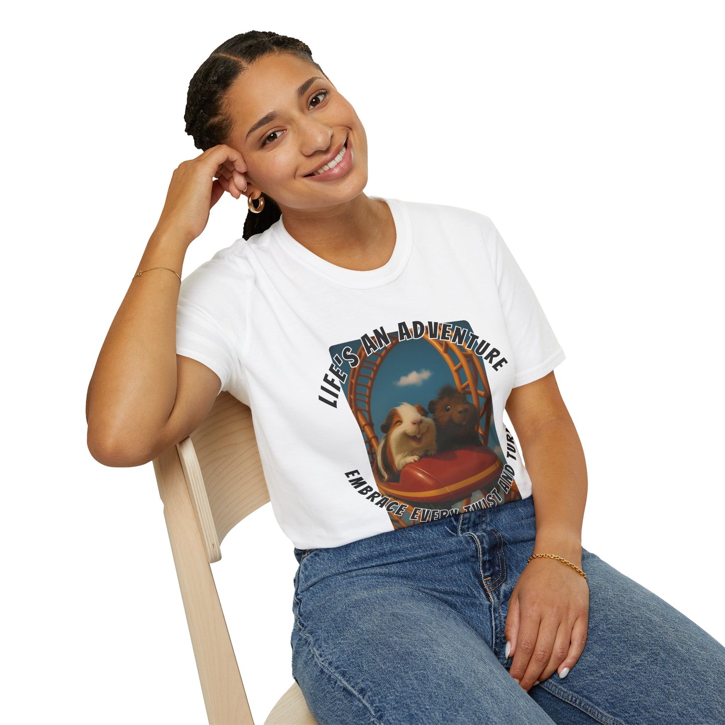 🐾 Life’s an Adventure – Quincy & Chuckles Guinea Pigs Roller Coaster Tee 🐾- Rescue Collab