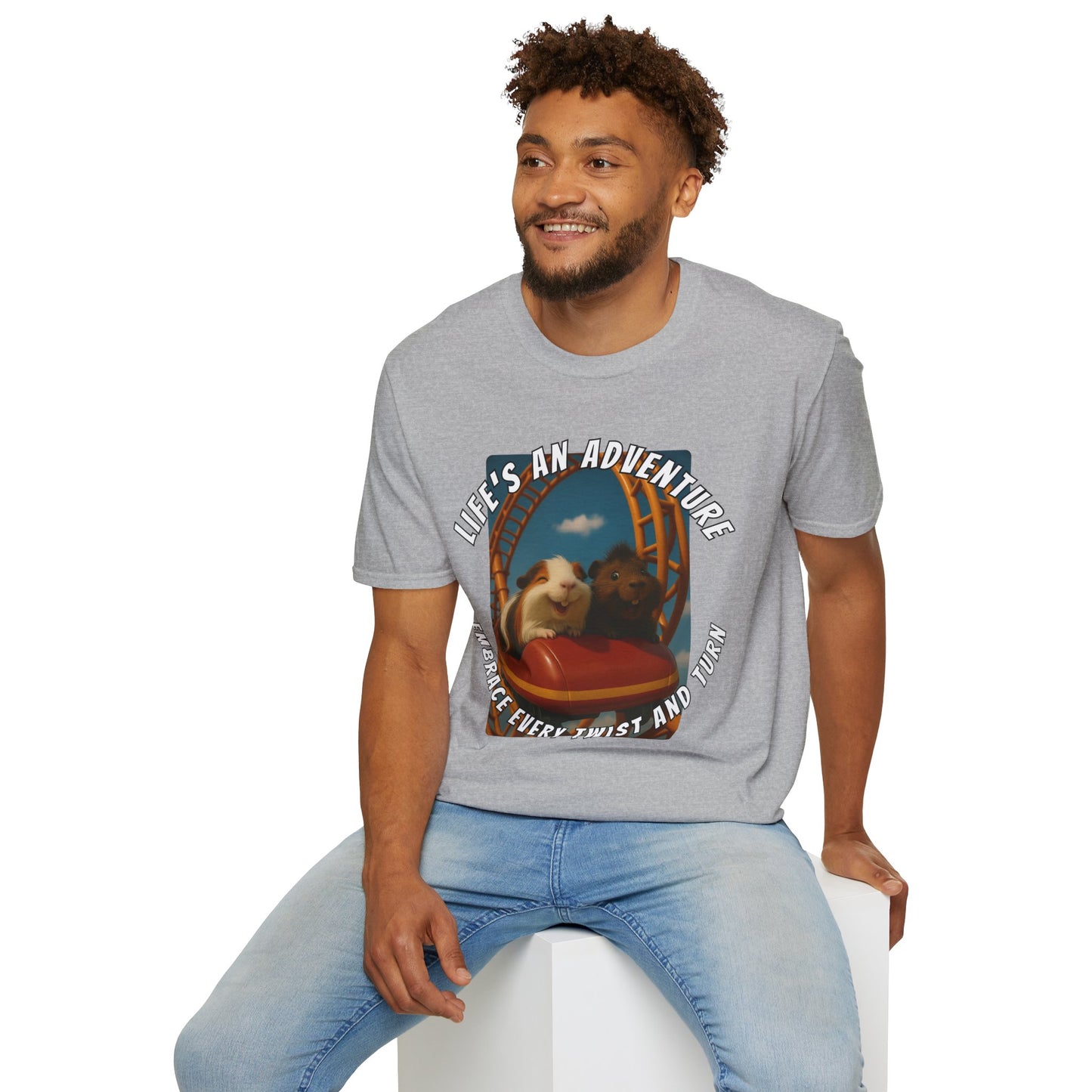 🐾 Life’s an Adventure – Quincy & Chuckles Guinea Pigs Roller Coaster Tee 🐾- Rescue Collab