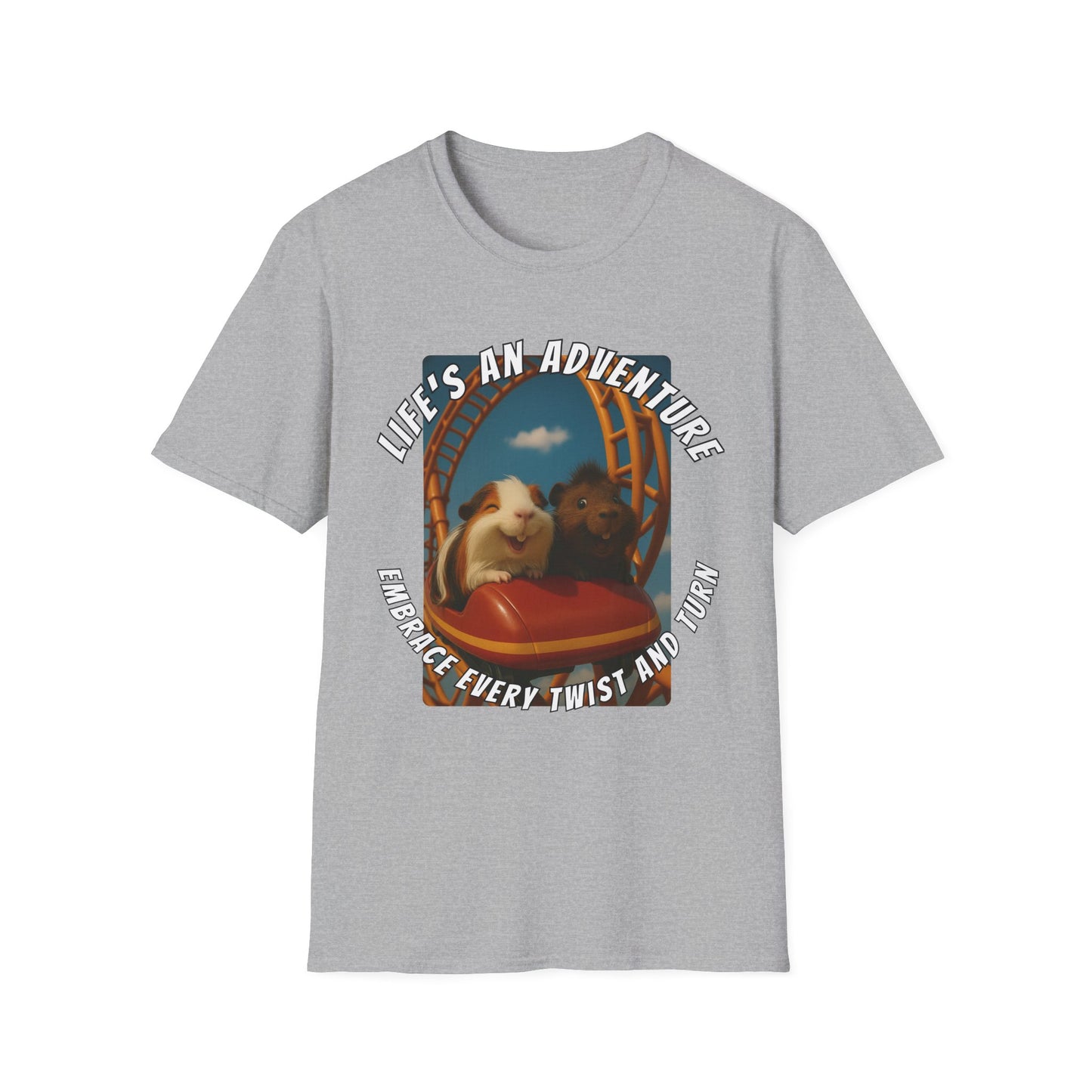 🐾 Life’s an Adventure – Quincy & Chuckles Guinea Pigs Roller Coaster Tee 🐾- Rescue Collab
