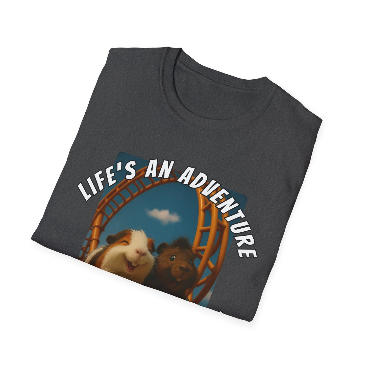🐾 Life’s an Adventure – Quincy & Chuckles Guinea Pigs Roller Coaster Tee 🐾- Rescue Collab