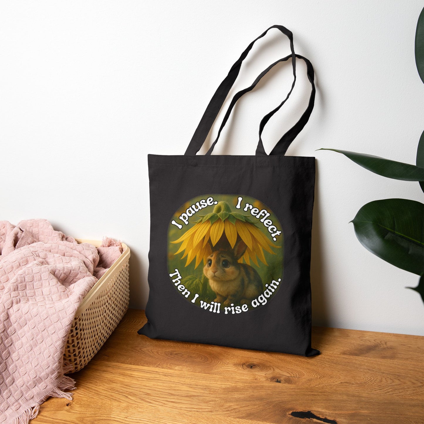 Pause & Rise – Sunflower Bunny Reflection Tote