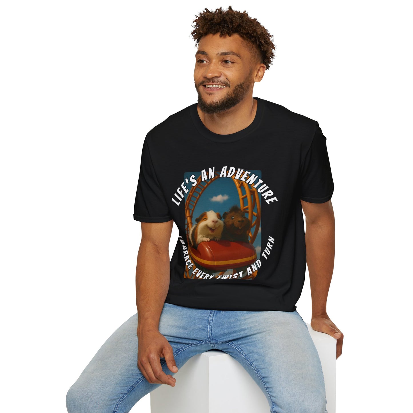 🐾 Life’s an Adventure – Quincy & Chuckles Guinea Pigs Roller Coaster Tee 🐾- Rescue Collab