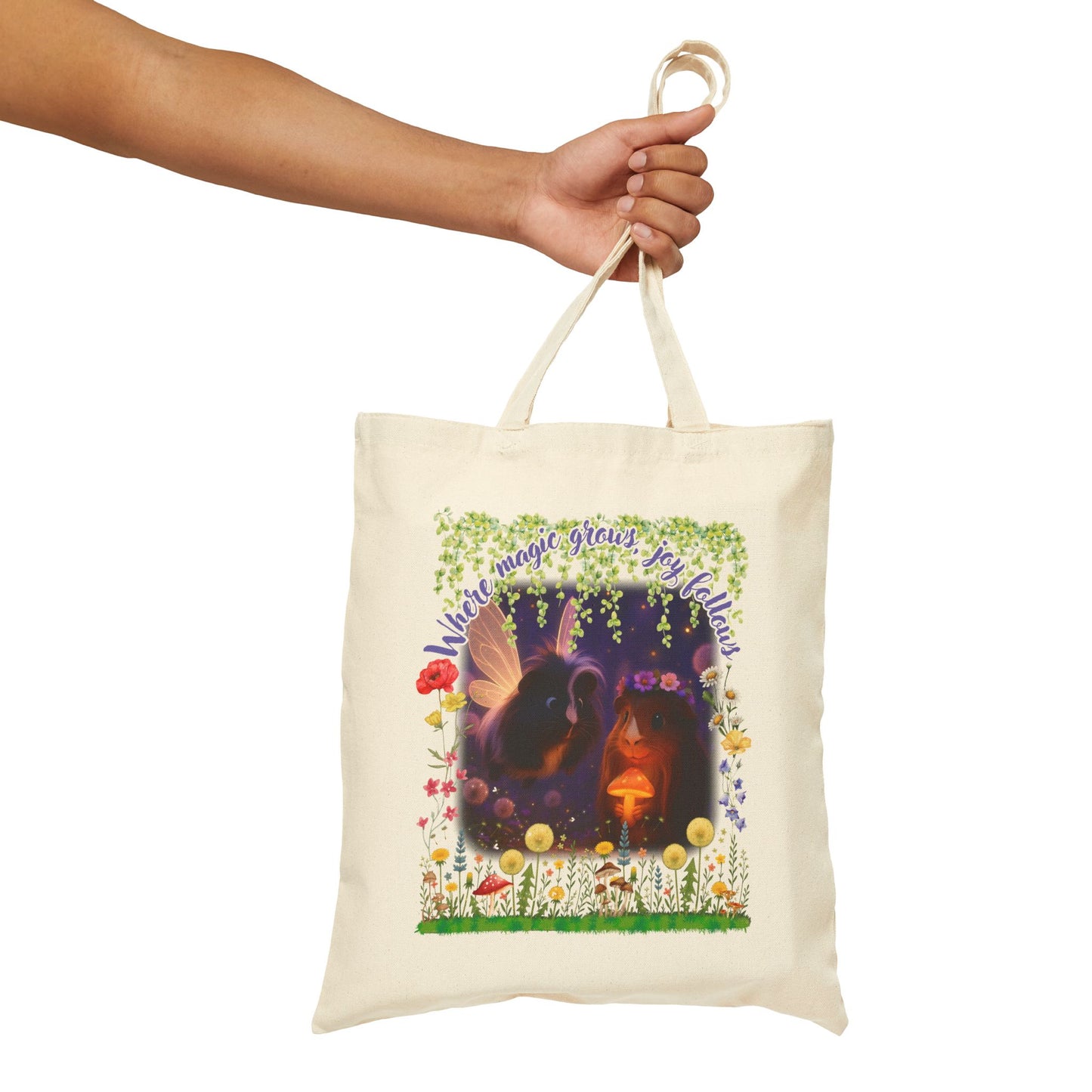 Where Magic Grows, Joy Follows – Whimsical Guinea Pig Tote