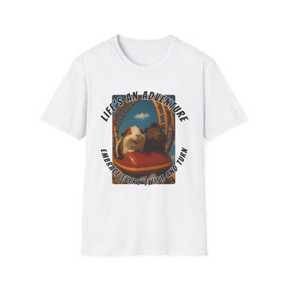 🐾 Life’s an Adventure – Quincy & Chuckles Guinea Pigs Roller Coaster Tee 🐾- Rescue Collab