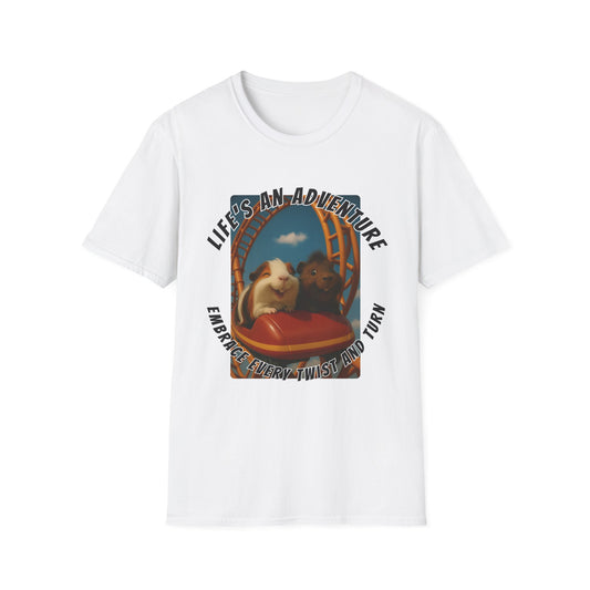 🐾 Life’s an Adventure – Quincy & Chuckles Guinea Pigs Roller Coaster Tee 🐾- Rescue Collab