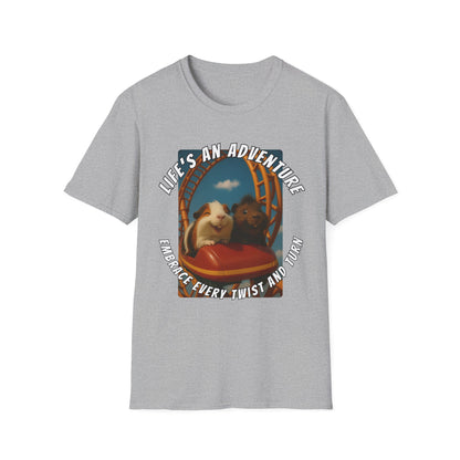 🐾 Life’s an Adventure – Quincy & Chuckles Guinea Pigs Roller Coaster Tee 🐾- Rescue Collab