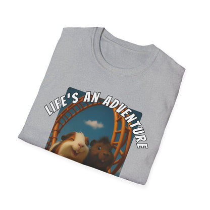 🐾 Life’s an Adventure – Quincy & Chuckles Guinea Pigs Roller Coaster Tee 🐾- Rescue Collab