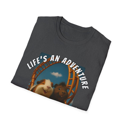 🐾 Life’s an Adventure – Quincy & Chuckles Guinea Pigs Roller Coaster Tee 🐾- Rescue Collab