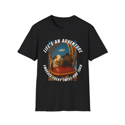 🐾 Life’s an Adventure – Quincy & Chuckles Guinea Pigs Roller Coaster Tee 🐾- Rescue Collab
