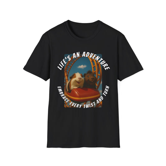 🐾 Life’s an Adventure – Quincy & Chuckles Guinea Pigs Roller Coaster Tee 🐾- Rescue Collab