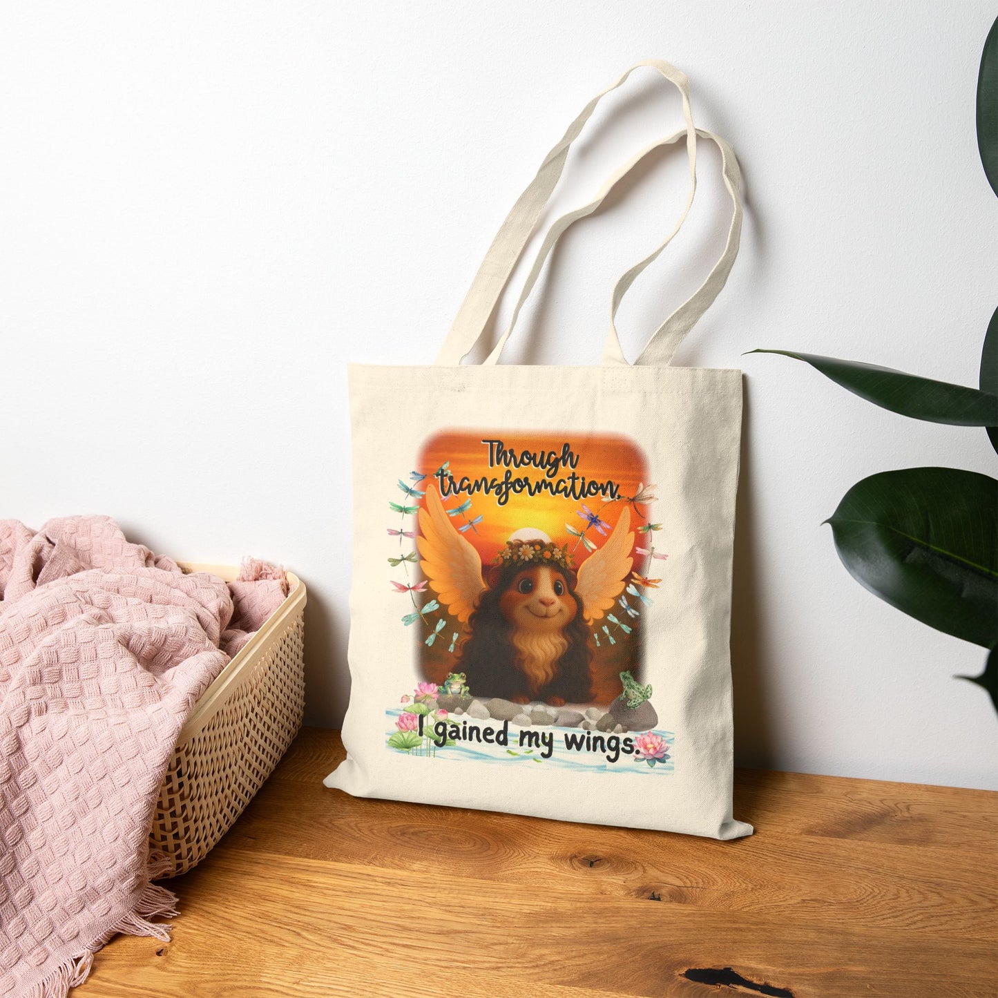 Through Transformation – Winged Guinea Pig Tote 🌅🐾✨