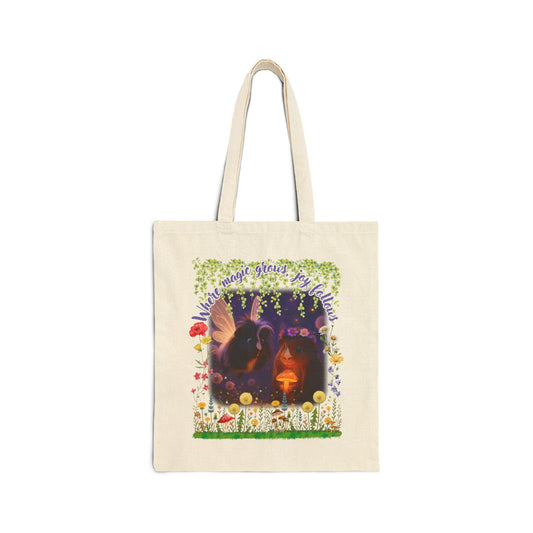 Where Magic Grows, Joy Follows – Whimsical Guinea Pig Tote
